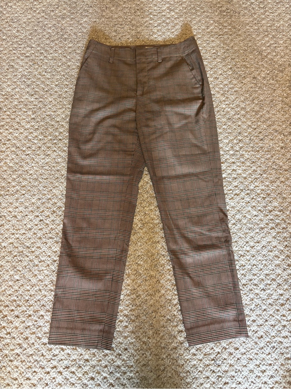 GAP women’s high rise slim taper pants size 4 brown burgundy plaid